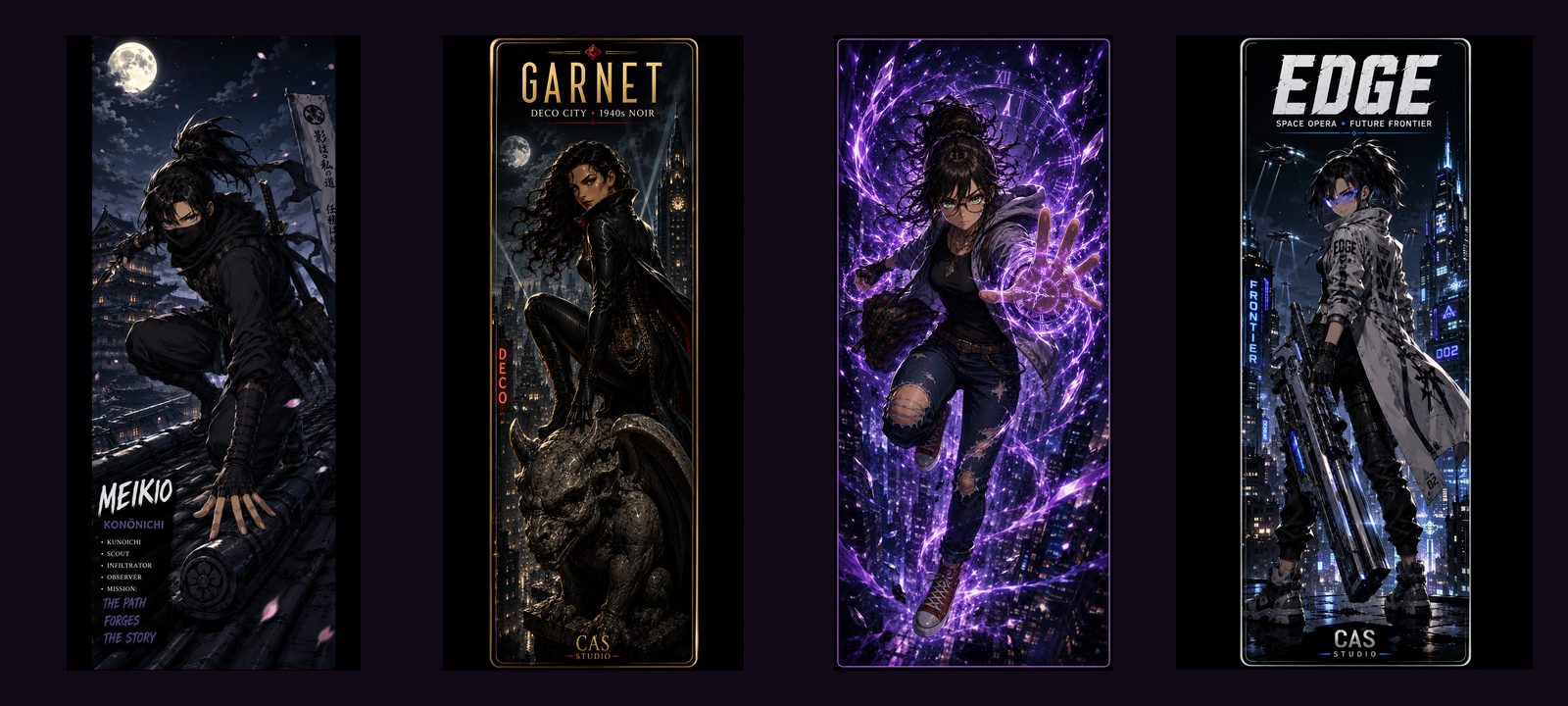 Featured CAS characters: Meikio, Garnet, Kayan, and Edge
